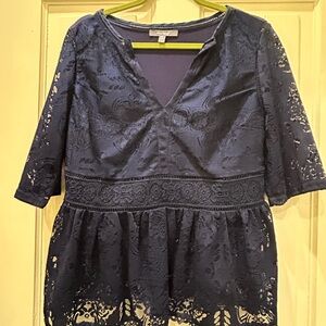 Anthropologie Navy Lace Blouse